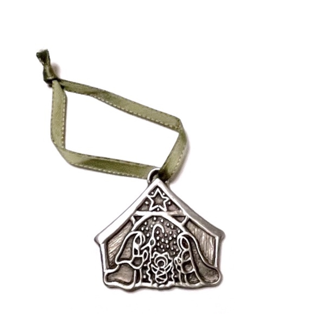 Vintage Away in a Manger Pewter Ornament Cynthia Webb 1993